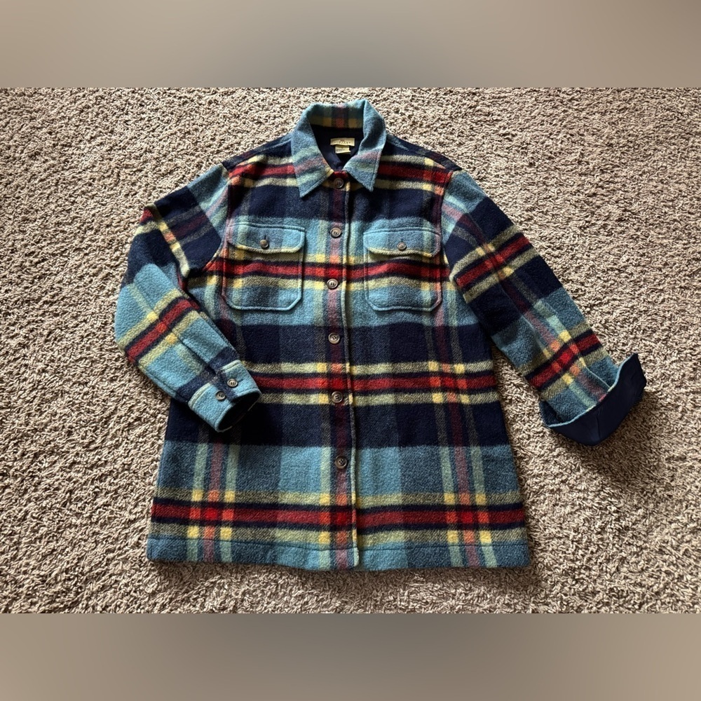 LIMITED AMERICA RED BLUE PLAID WOOL BUTTON DOWN JACKET/SHIRT VINTAGE Sz Small